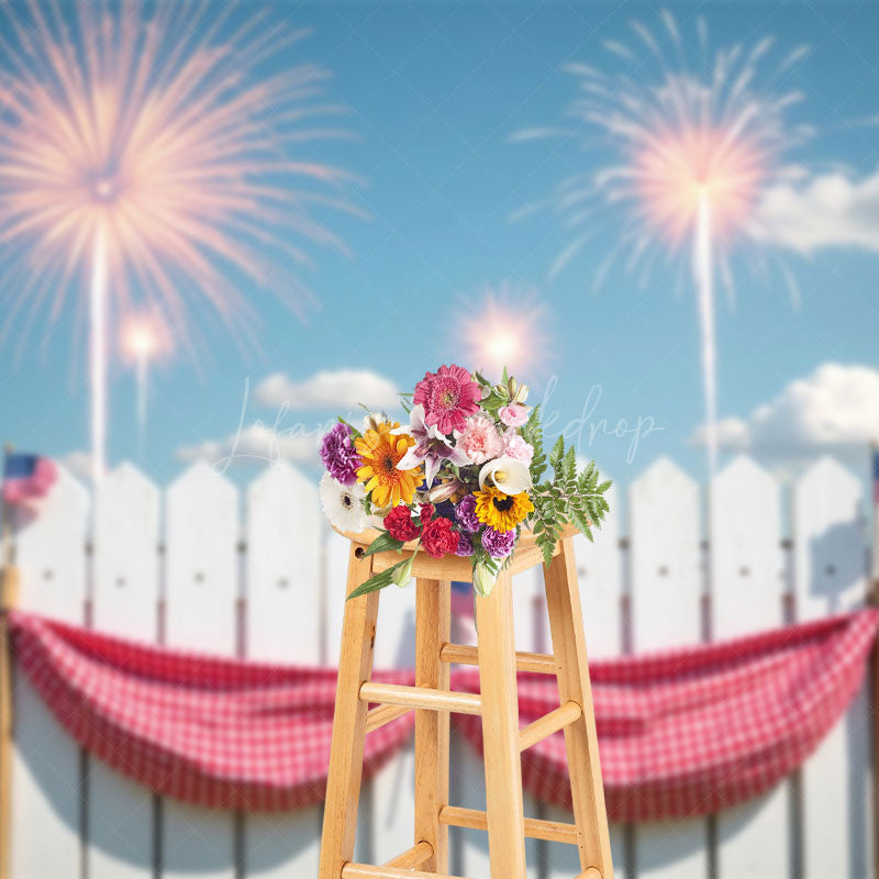 Lofaris 4th Of July White Fence Celebration Holiday Backdrop