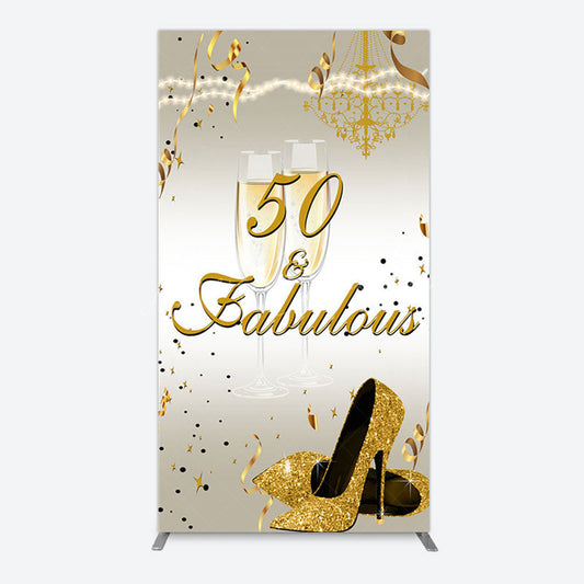 Lofaris 50 And Fabulous Gold Happy Birthday Rectangle Backdrop