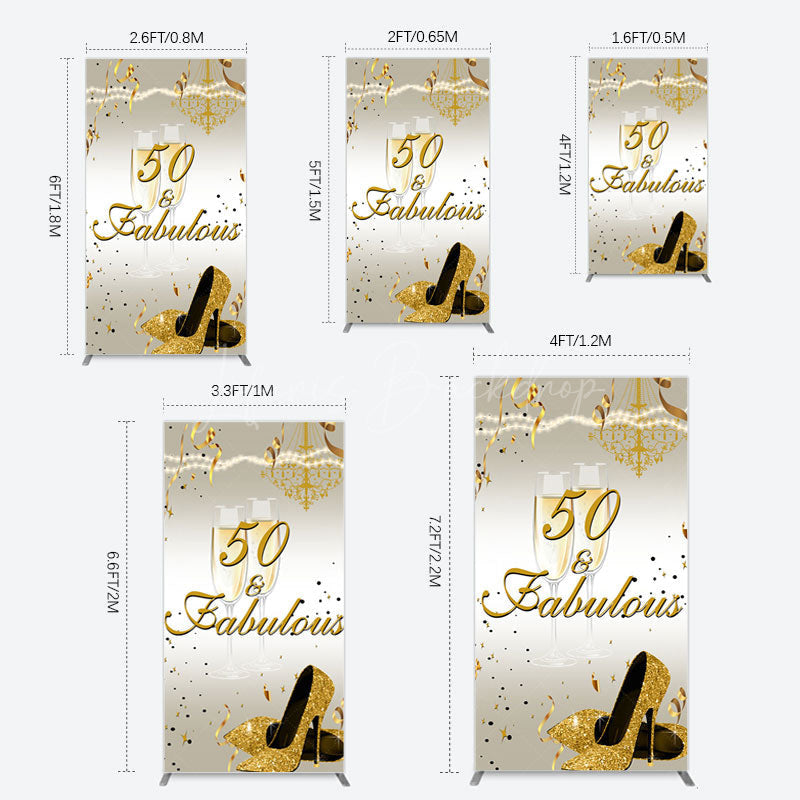 Lofaris 50 And Fabulous Gold Happy Birthday Rectangle Backdrop