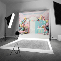 Lofaris 50s Retro Diner Jukebox Backdrop Pink Vintage Car and Milkshake for Birthday Party