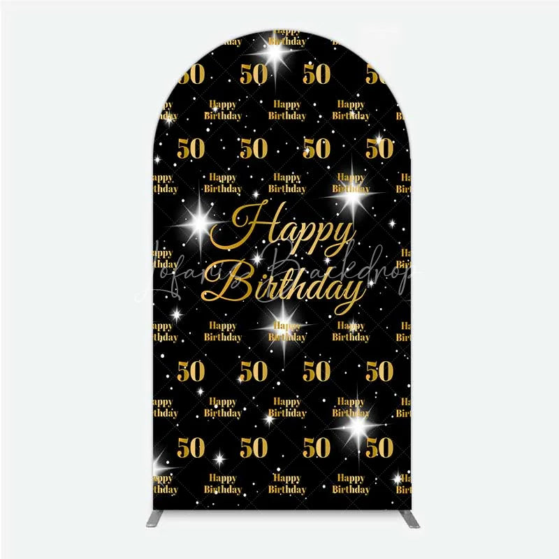 Lofaris 50th Birthday Arch Backdrop Black and Gold Step Repeat Pattern Decoration