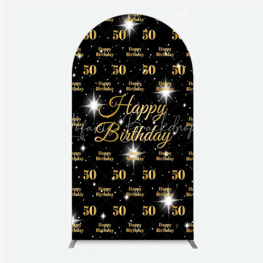 Lofaris 50th Birthday Arch Backdrop Black and Gold Step Repeat Pattern Decoration