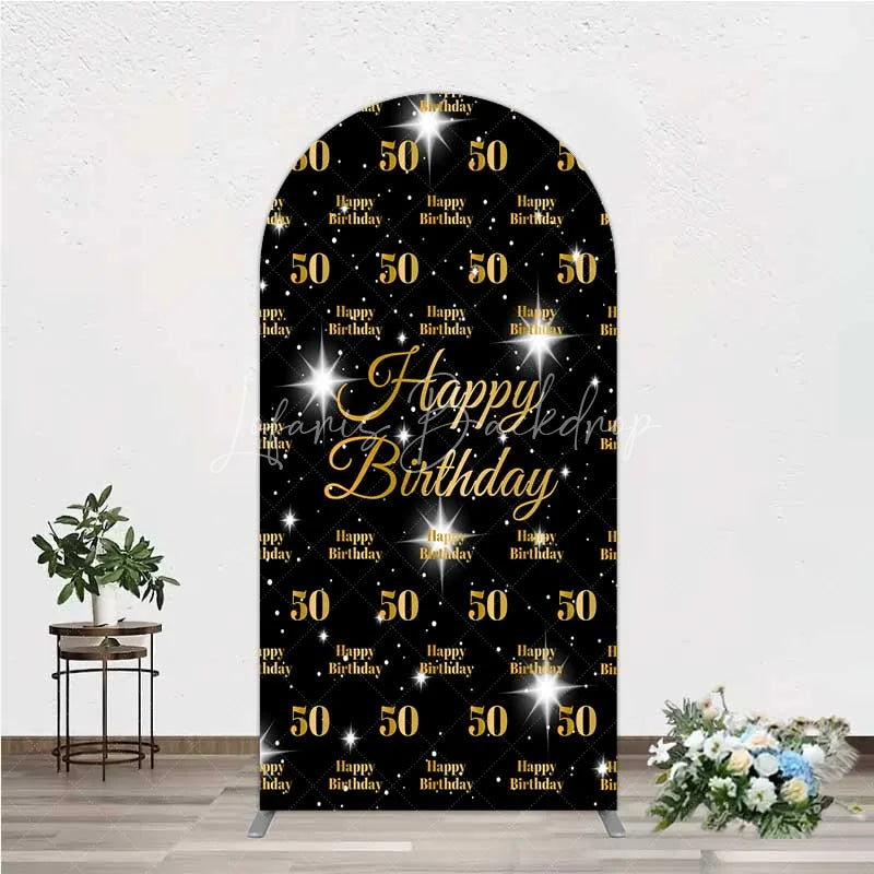 Lofaris 50th Birthday Arch Backdrop Black and Gold Step Repeat Pattern Decoration