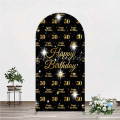 Lofaris 50th Birthday Arch Backdrop Black and Gold Step Repeat Pattern Decoration