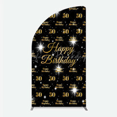Lofaris 50th Birthday Half Moon Arch Backdrop Black and Gold Step Repeat Pattern Decoration