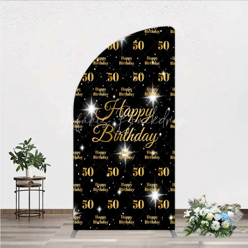 Lofaris 50th Birthday Half Moon Arch Backdrop Black and Gold Step Repeat Pattern Decoration