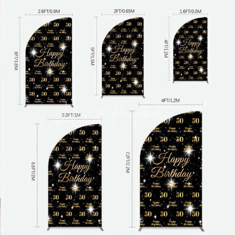 Lofaris 50th Birthday Half Moon Arch Backdrop Black and Gold Step Repeat Pattern Decoration