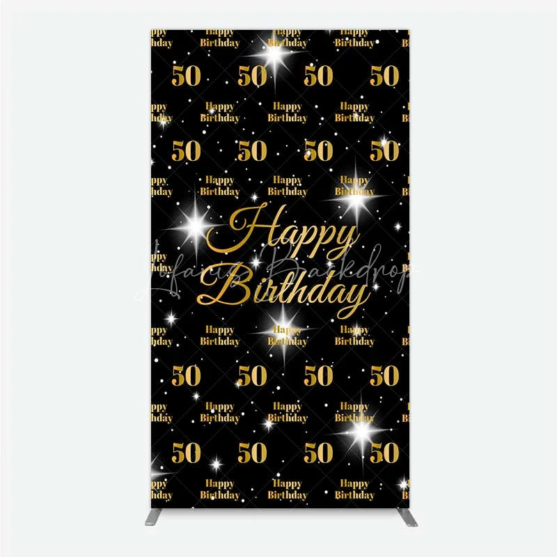 Lofaris 50th Birthday Rectangle Backdrop Black and Gold Step Repeat Pattern Decoration