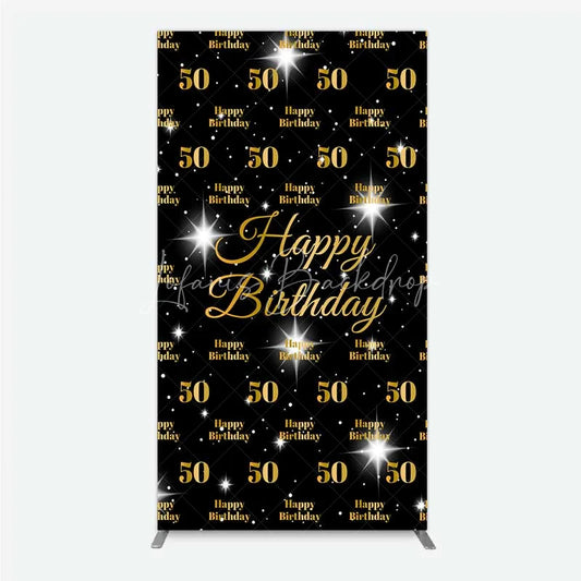 Lofaris 50th Birthday Rectangle Backdrop Black and Gold Step Repeat Pattern Decoration