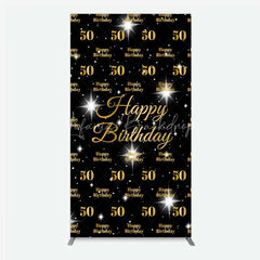 Lofaris 50th Birthday Rectangle Backdrop Black and Gold Step Repeat Pattern Decoration