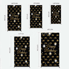 Lofaris 50th Birthday Rectangle Backdrop Black and Gold Step Repeat Pattern Decoration