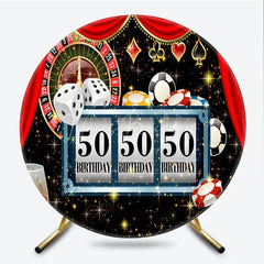 Lofaris 50th Birthday Round Backdrop Casino Las Vegas Slot Machine Red Curtain Party