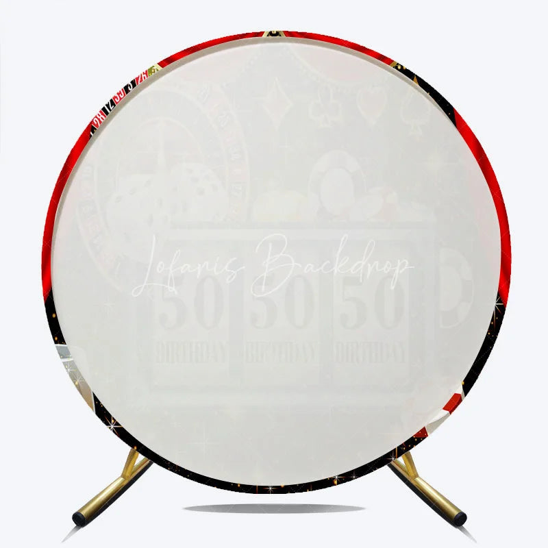 Lofaris 50th Birthday Round Backdrop Casino Las Vegas Slot Machine Red Curtain Party