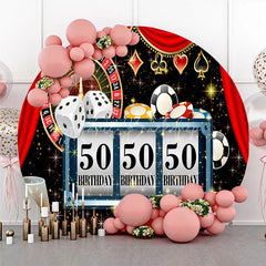 Lofaris 50th Birthday Round Backdrop Casino Las Vegas Slot Machine Red Curtain Party