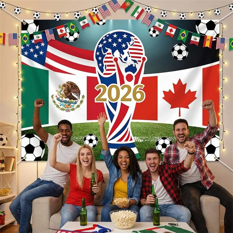 Lofaris (7 Day Delivery)Lofaris USA Mexico Canada Flags and Soccer Balls 2026 International Football Celebration Backdrop