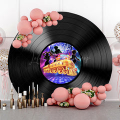 Lofaris 70s Disco Party Round Backdrop Soul Train on a Vinyl Record Retro Funk and R&B Dance Themed Photo Prop Decor