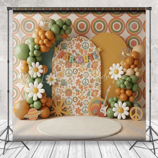 Lofaris 70s Retro Hippie Groovy Backdrop Peace Sign and Daisy for Birthday Party Cake Smash
