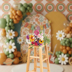 Lofaris 70s Retro Hippie Groovy Backdrop Peace Sign and Daisy for Birthday Party Cake Smash