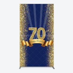 Lofaris 70th Happy Birthday Rectangle Backdrop Navy Blue and Gold Glitter Sparkle Party Celebration Background