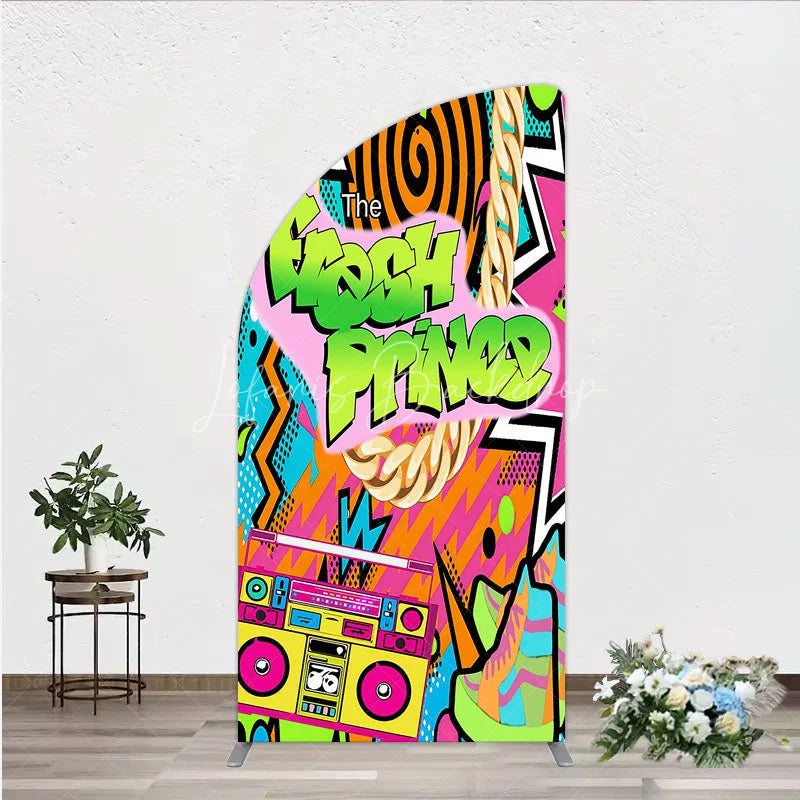 Lofaris 90s Hip Hop Themed Fresh Prince Half Moon Arch Backdrop Retro Graffiti Art for Baby Shower Throwback Birthday Party Decor