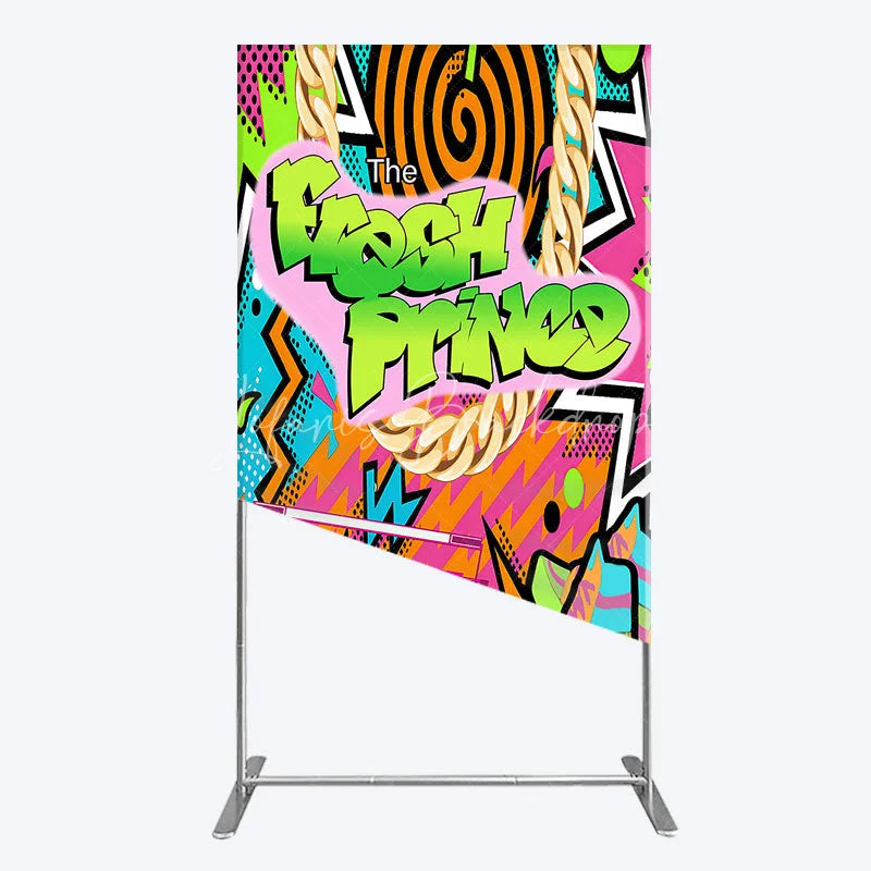 Lofaris 90s Hip Hop Themed Fresh Prince Rectangle Backdrop Retro Graffiti Art for Baby Shower Throwback Birthday Party Decor