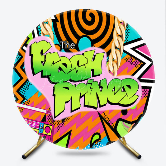 Lofaris 90s Hip Hop Themed Fresh Prince Round Backdrop Retro Graffiti Art for Baby Shower Throwback Birthday Party Decor