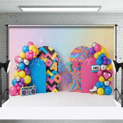 Lofaris 90s Retro Party On Birthday Backdrop Neon Colorful Boombox and Roller Skate Cake Smash Background