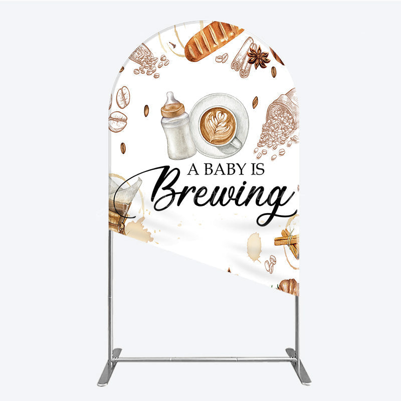 Lofaris A Baby is Brewing Arch Backdrop Coffee and Croissant Themed Shower Fun Cafe Welcome Sign Photo Prop Decor