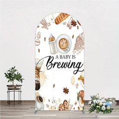 Lofaris A Baby is Brewing Arch Backdrop Coffee and Croissant Themed Shower Fun Cafe Welcome Sign Photo Prop Decor