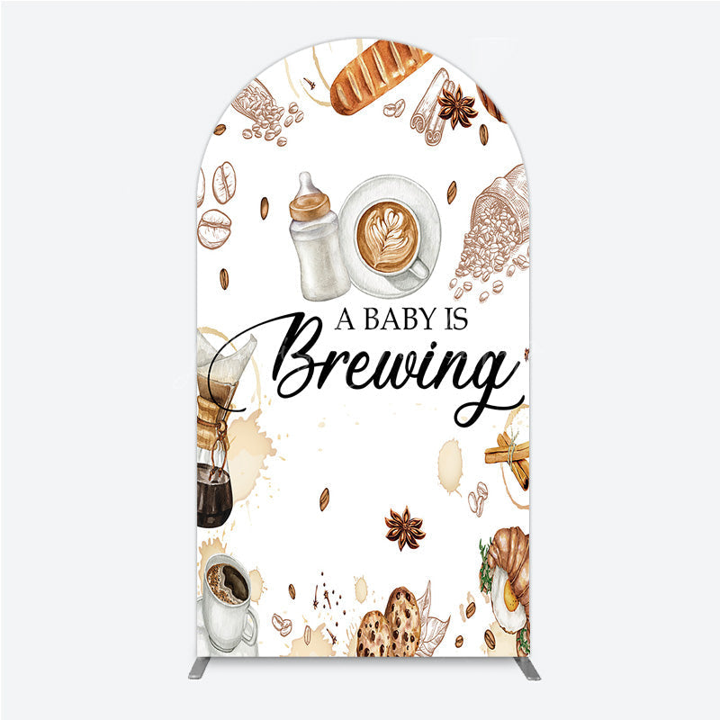 Lofaris A Baby is Brewing Arch Backdrop Coffee and Croissant Themed Shower Fun Cafe Welcome Sign Photo Prop Decor