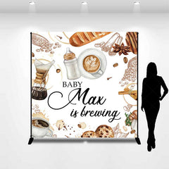 Lofaris A Baby is Brewing Custom Backdrop Coffee and Croissant Themed Shower Personalized Cafe Welcome Sign Decor