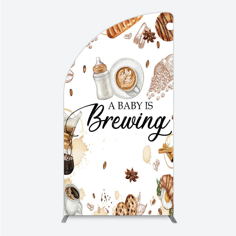 Lofaris A Baby is Brewing Half Moon Arch Backdrop Coffee and Croissant Themed Shower Fun Cafe Welcome Sign Photo Prop Decor