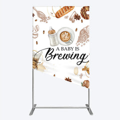 Lofaris A Baby is Brewing Rectangle Backdrop Coffee and Croissant Themed Shower Fun Cafe Welcome Sign Photo Prop Decor