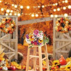 Lofaris A Fruitful Autumn Courtyard Lights Photo Backdrop