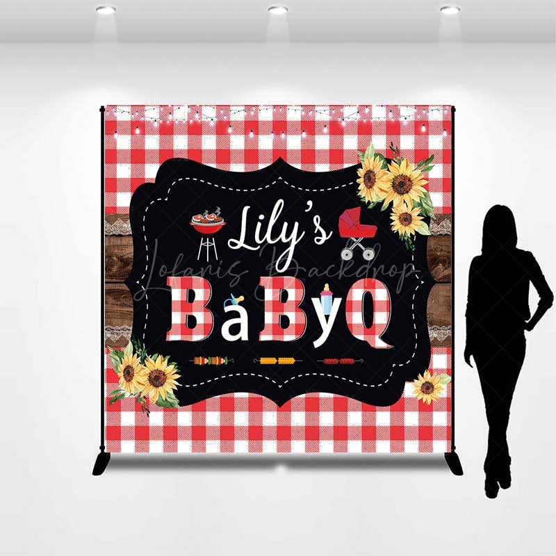 Lofaris A Little Baby Q Custom Shower Backdrop Red Gingham and Sunflower BBQ Summer Picnic Welcome Sign Decor