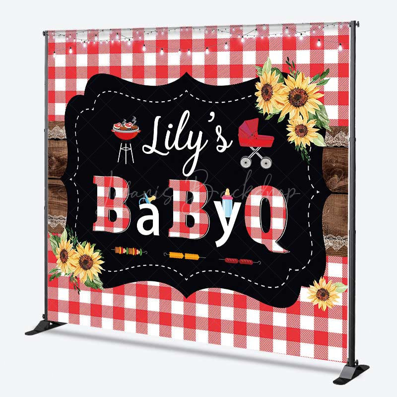 Lofaris A Little Baby Q Custom Shower Backdrop Red Gingham and Sunflower BBQ Summer Picnic Welcome Sign Decor