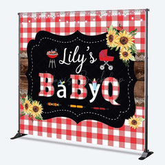 Lofaris A Little Baby Q Custom Shower Backdrop Red Gingham and Sunflower BBQ Summer Picnic Welcome Sign Decor