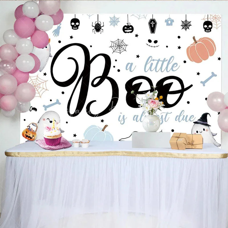 Lofaris A Little Boo is Almost Due Baby Shower Backdrop Cute Ghost with Pastel Pumpkins Halloween Gender Neutral Decor