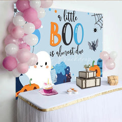 Lofaris A Little Boo is Almost Due Halloween Baby Shower Backdrop Cute Ghost with Blue and Orange Spooky Party for Boy