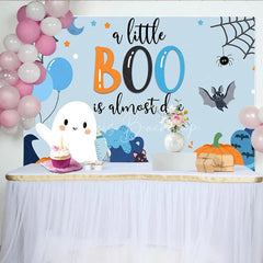 Lofaris A Little Boo is Almost Due Halloween Baby Shower Backdrop Cute Ghost with Blue and Orange Spooky Party for Boy