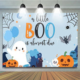 Lofaris A Little Boo is Almost Due Halloween Baby Shower Backdrop Cute Ghost with Blue and Orange Spooky Party for Boy