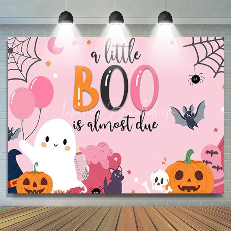 Lofaris A Little Boo is Almost Due Halloween Baby Shower Backdrop Cute Ghost with Pink Pumpkins Spooky Party for Girl