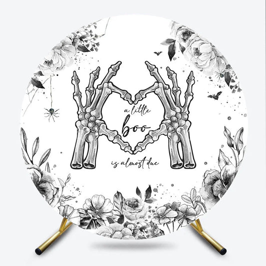 Lofaris A Little Boo is Almost Due Round Backdrop Gothic Skeleton Hands with Floral Halloween Baby Shower Decor