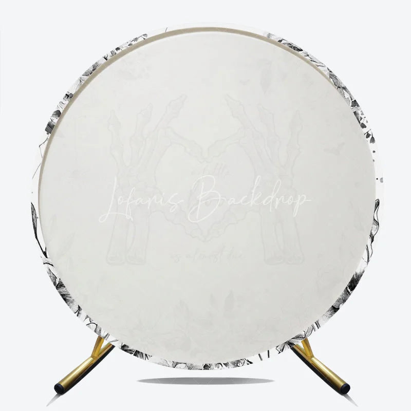 Lofaris A Little Boo is Almost Due Round Backdrop Gothic Skeleton Hands with Floral Halloween Baby Shower Decor