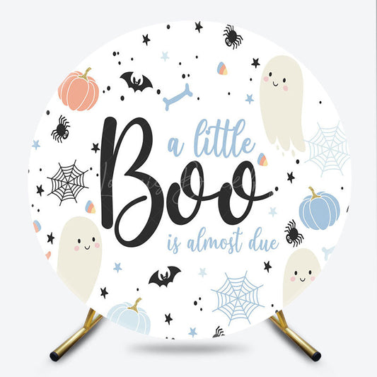 Lofaris A Little Boo is Almost Due Round Backdrop Halloween Themed Baby Shower Cute Ghost and Pumpkin Party Decor