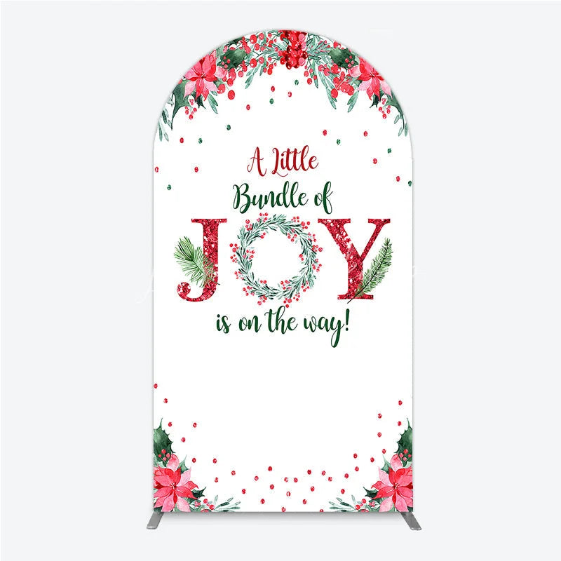 Lofaris A Little Bundle of Joy is on the Way Arch Backdrop Christmas Baby Shower with Poinsettia Winter Floral Decor