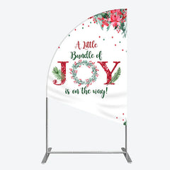 Lofaris A Little Bundle of Joy is on the Way Half Moon Arch Backdrop Christmas Baby Shower with Poinsettia Winter Floral Decor