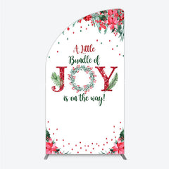 Lofaris A Little Bundle of Joy is on the Way Half Moon Arch Backdrop Christmas Baby Shower with Poinsettia Winter Floral Decor