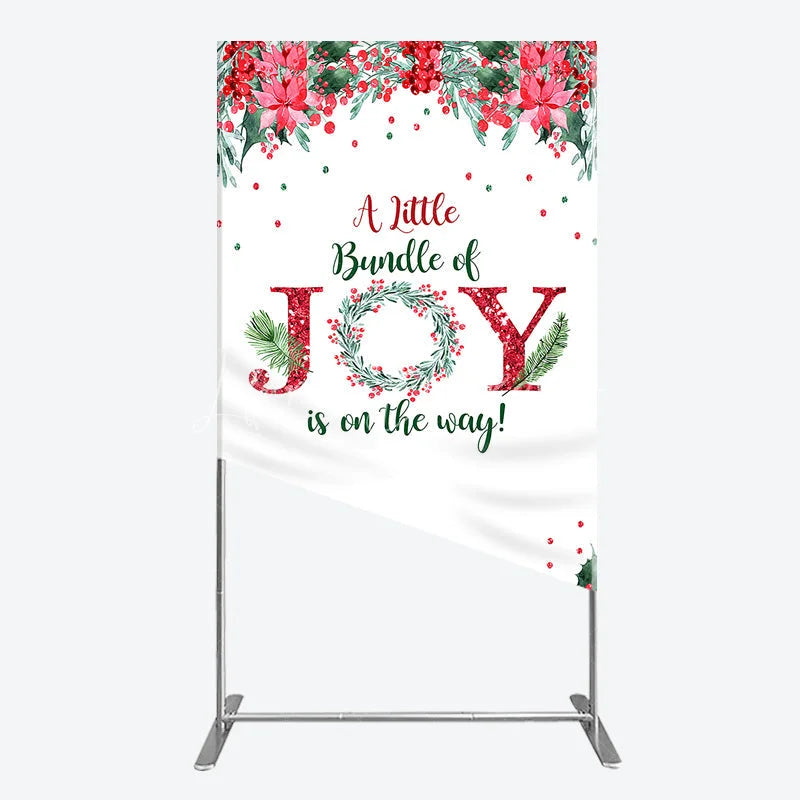 Lofaris A Little Bundle of Joy is on the Way Rectangle Backdrop Christmas Baby Shower with Poinsettia Winter Floral Decor