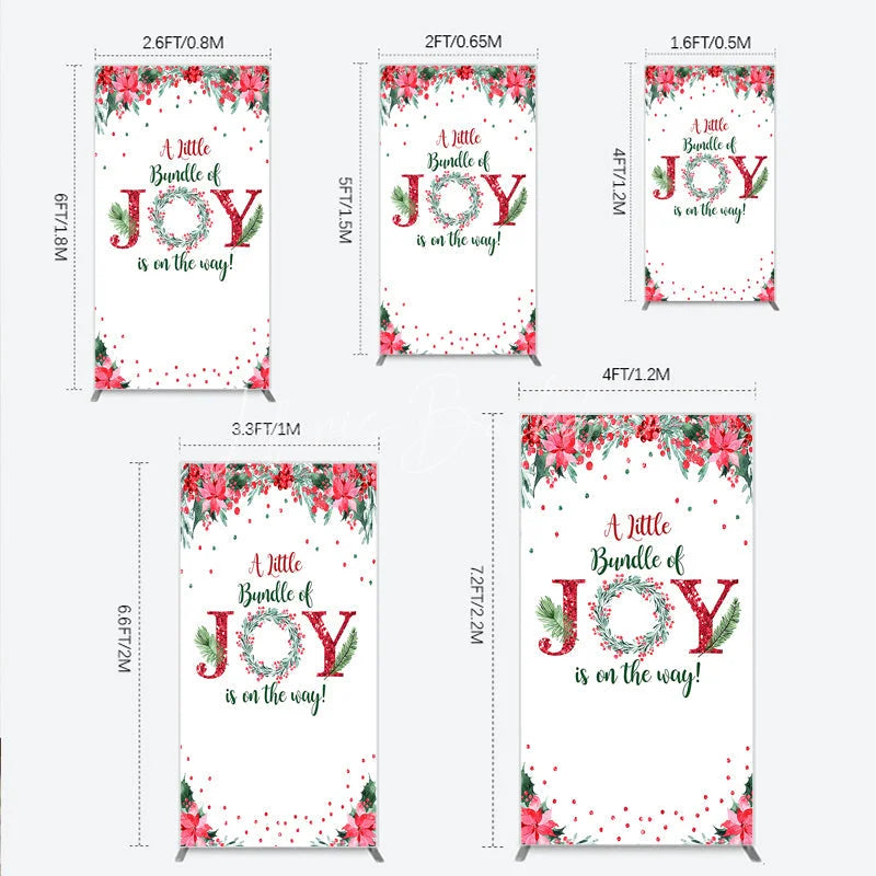 Lofaris A Little Bundle of Joy is on the Way Rectangle Backdrop Christmas Baby Shower with Poinsettia Winter Floral Decor